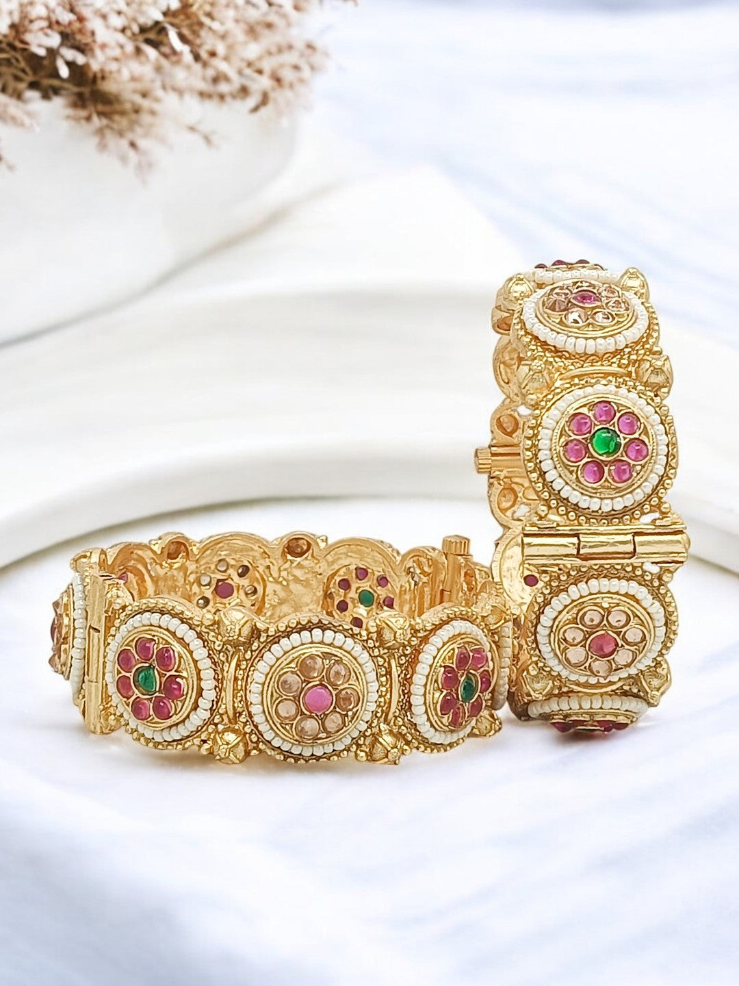 Set Of 2 Gold Plated Traditional Rajwadi Screw Kada Bangles