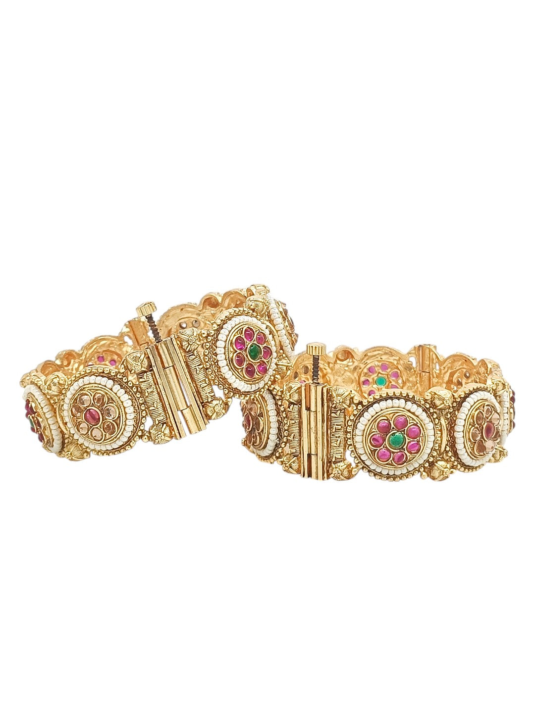 Set Of 2 Gold Plated Traditional Rajwadi Screw Kada Bangles