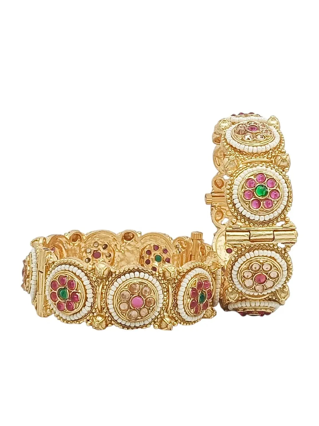 Set Of 2 Gold Plated Traditional Rajwadi Screw Kada Bangles