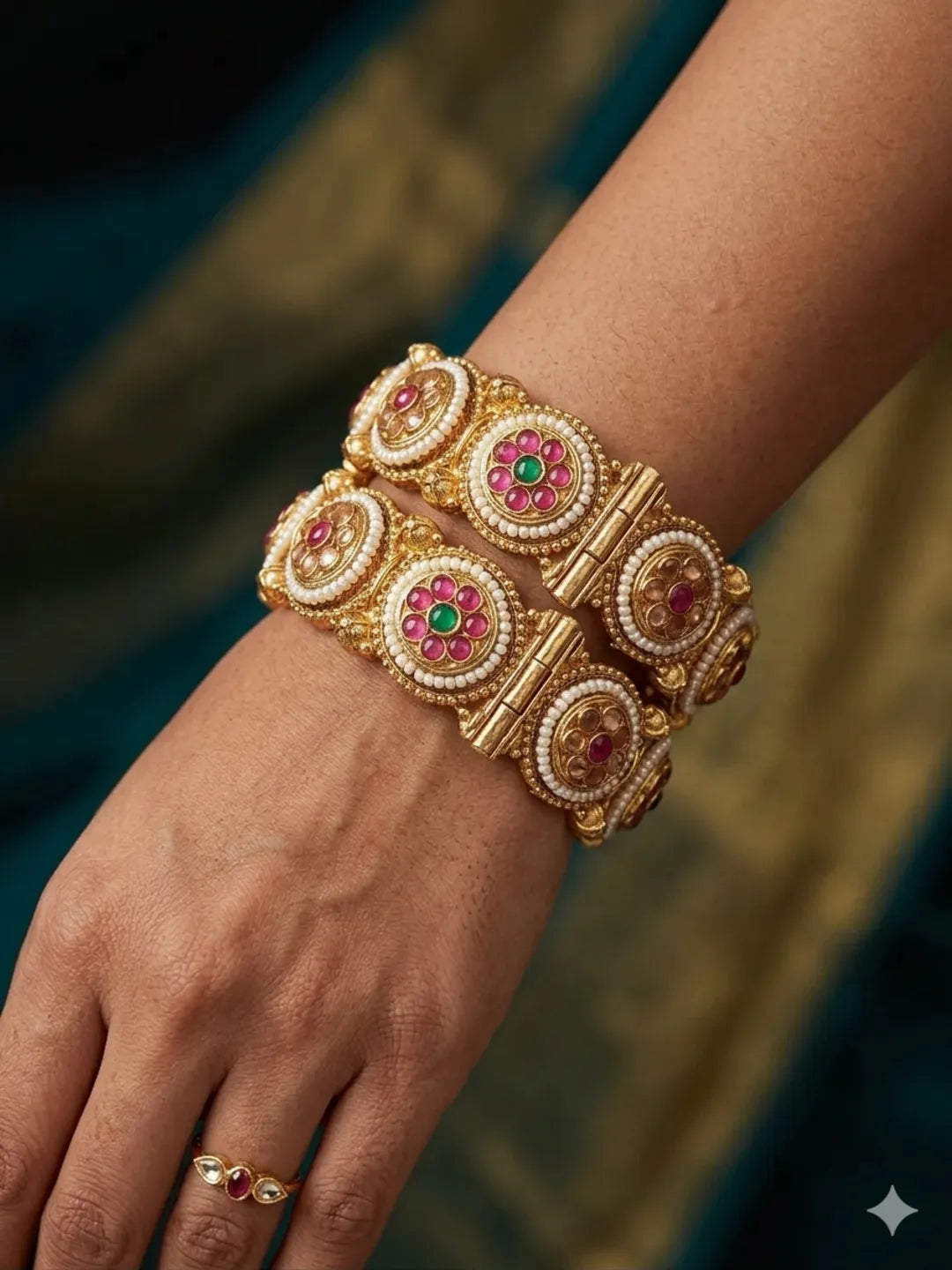 Set Of 2 Gold Plated Traditional Rajwadi Screw Kada Bangles