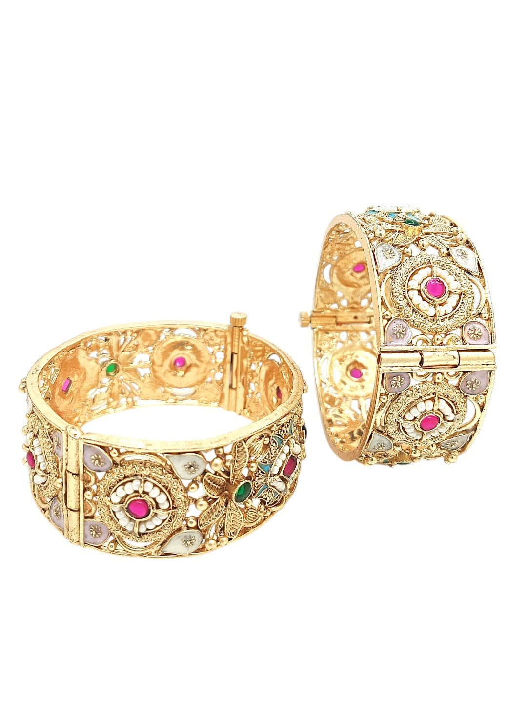 Set Of 2 Gold Plated Rajwadi Meenakari Screw Kada Bangles