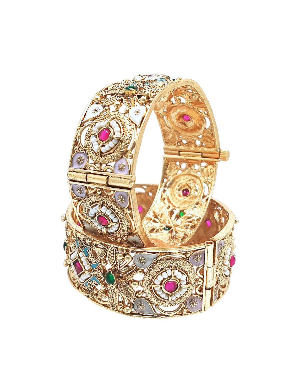Set Of 2 Gold Plated Rajwadi Meenakari Screw Kada Bangles