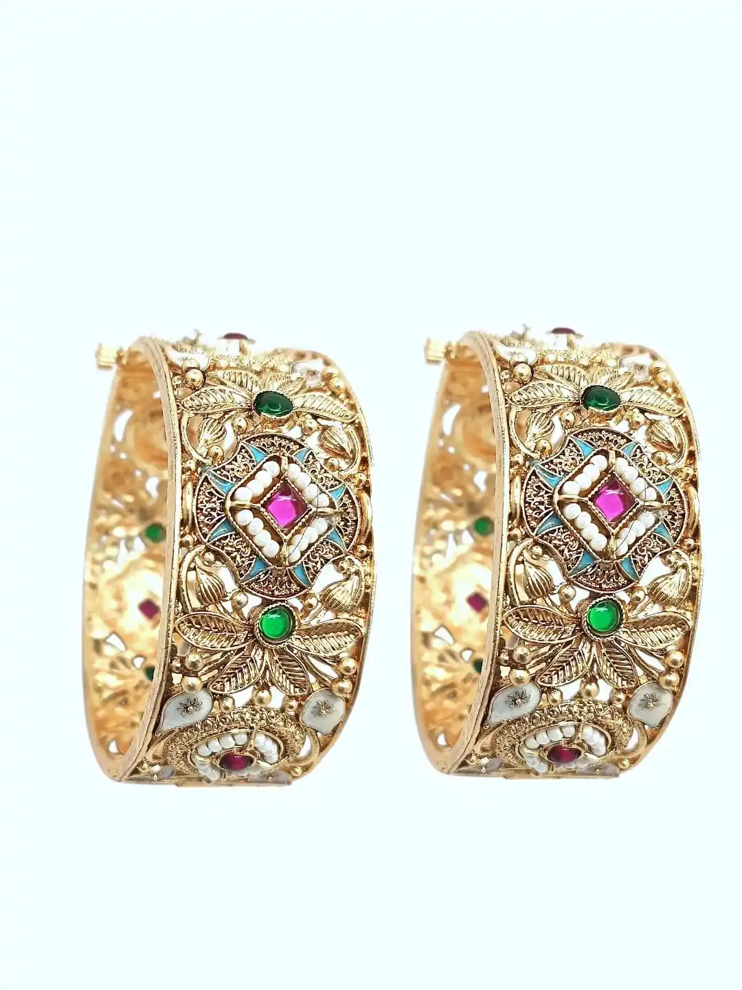 Set Of 2 Gold Plated Rajwadi Meenakari Screw Kada Bangles