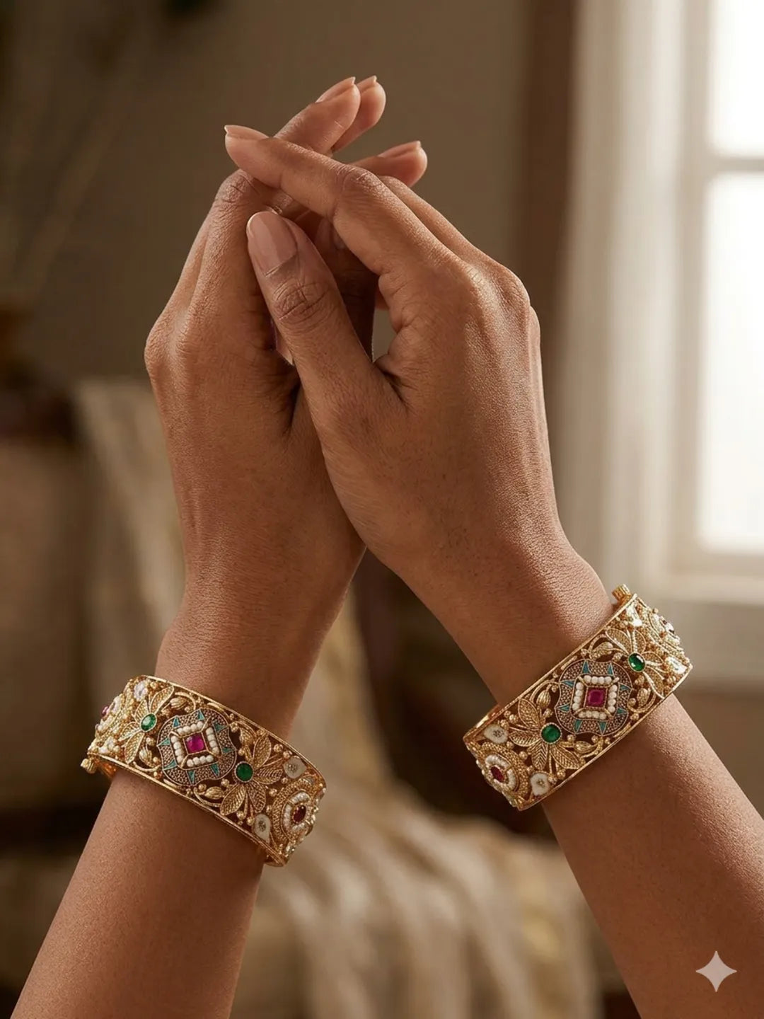 Set Of 2 Gold Plated Rajwadi Meenakari Screw Kada Bangles