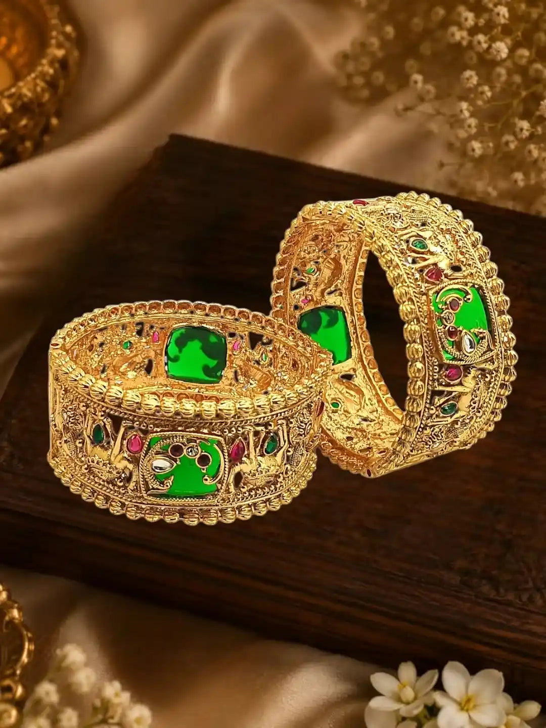 Set Of 2 Heritage Gold Plated Bridal Screw Kada Bangles