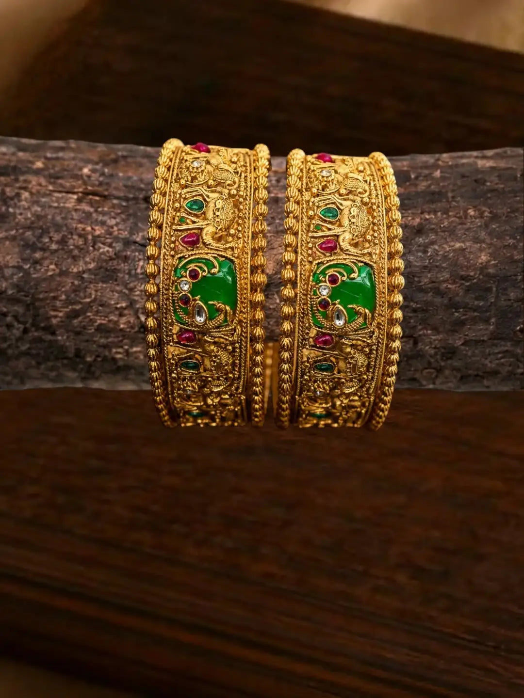 Set Of 2 Heritage Gold Plated Bridal Screw Kada Bangles