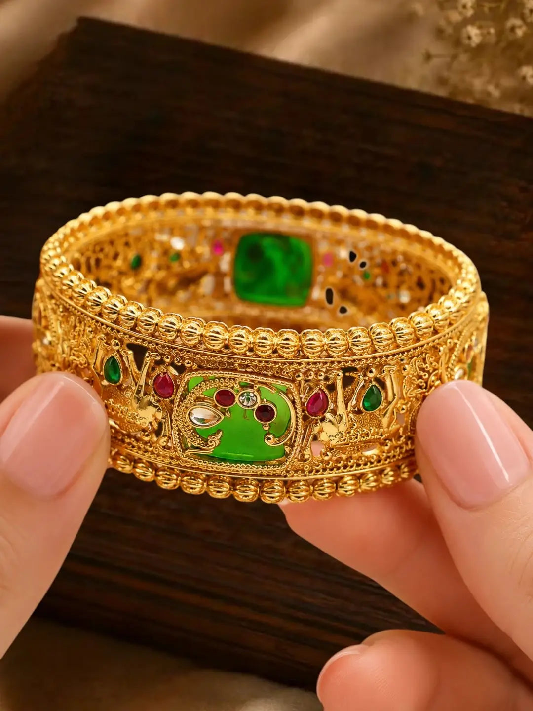 Set Of 2 Heritage Gold Plated Bridal Screw Kada Bangles