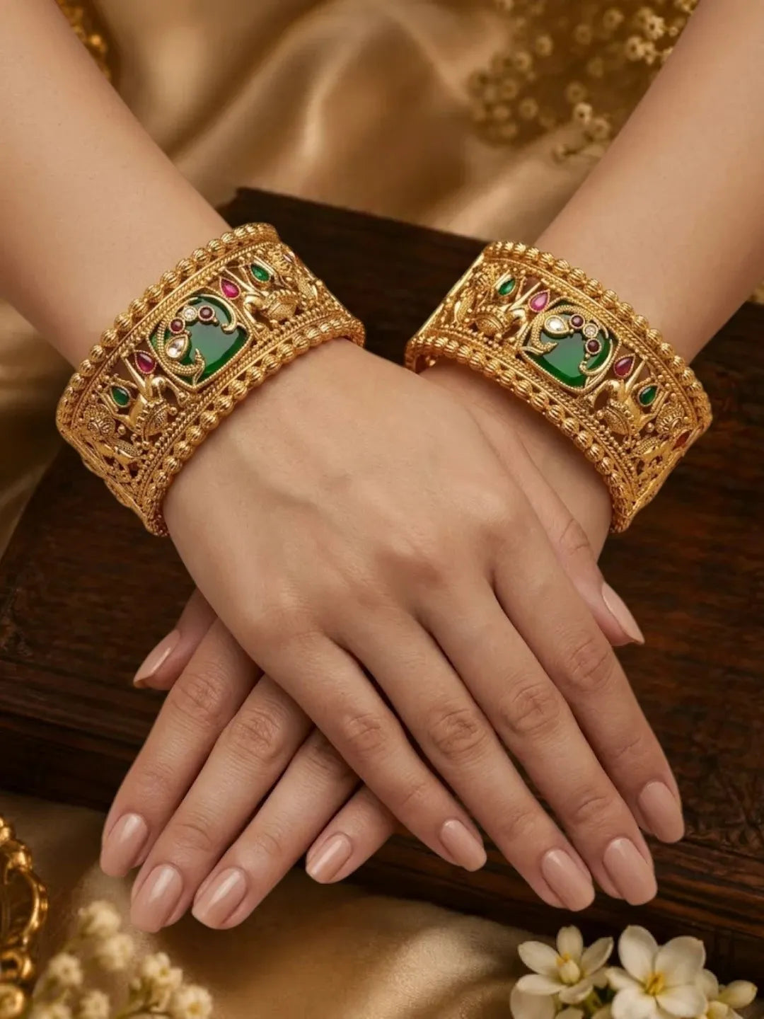 Set Of 2 Heritage Gold Plated Bridal Screw Kada Bangles