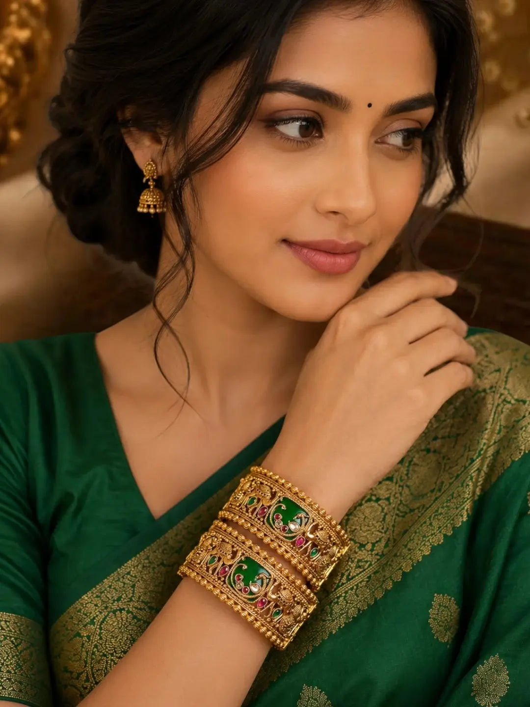 Set Of 2 Heritage Gold Plated Bridal Screw Kada Bangles