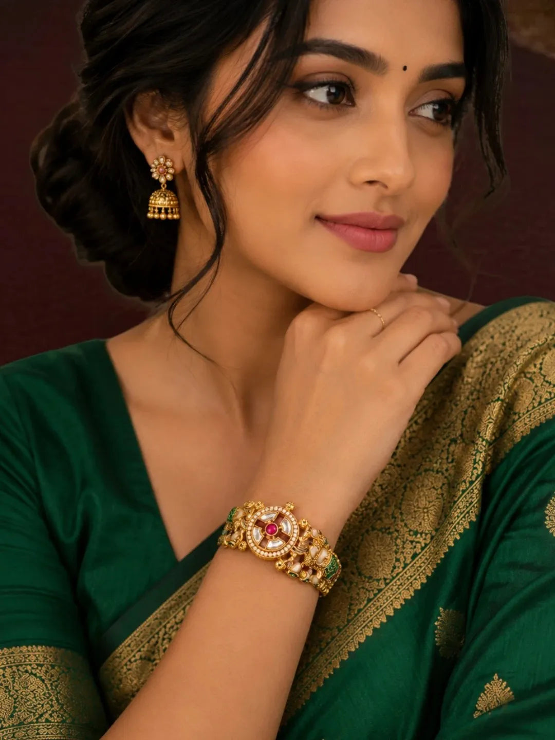 Set Of 2 Kundan Elephant  Gold Plated Bridal Screw Kada Bangles
