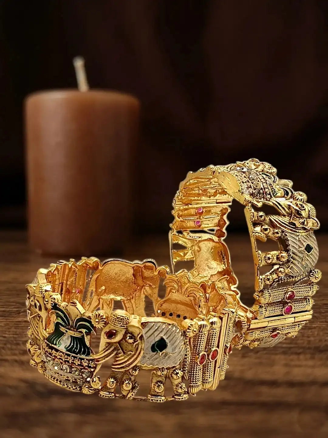 Set Of 2 Elephant Gold Plated Rajwadi Bridal Screw Kada Bangles