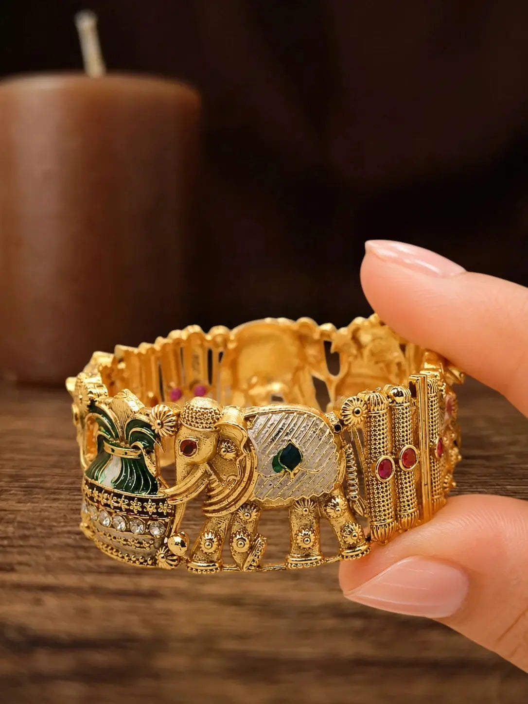 Set Of 2 Elephant Gold Plated Rajwadi Bridal Screw Kada Bangles