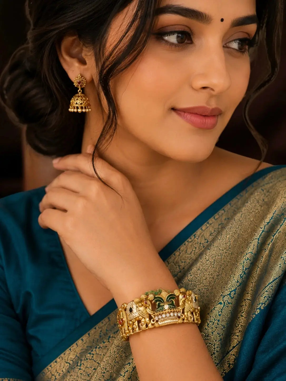 Set Of 2 Elephant Gold Plated Rajwadi Bridal Screw Kada Bangles