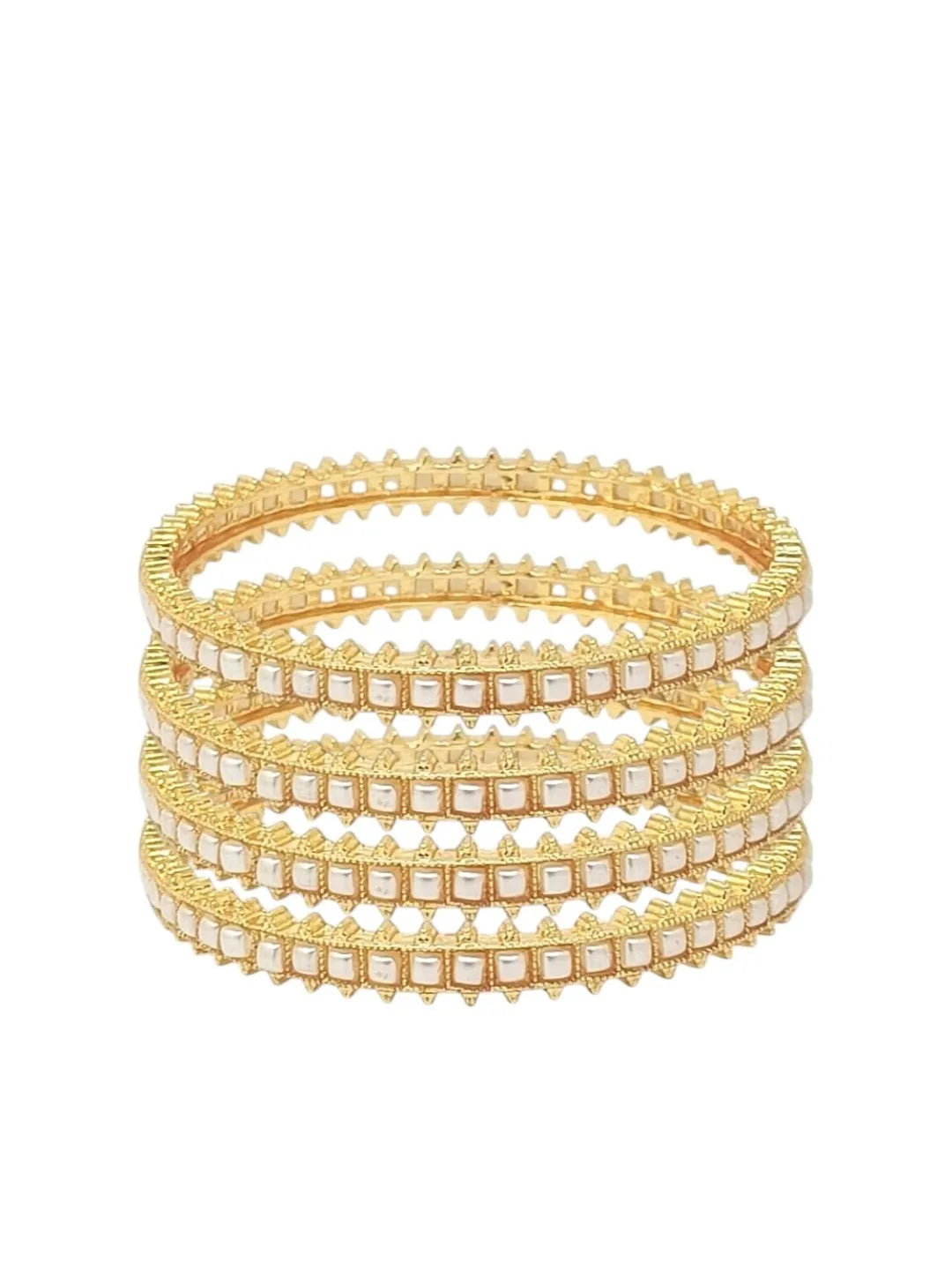 Set Of 4 Gold Plated White Beads Studded Bangles Set