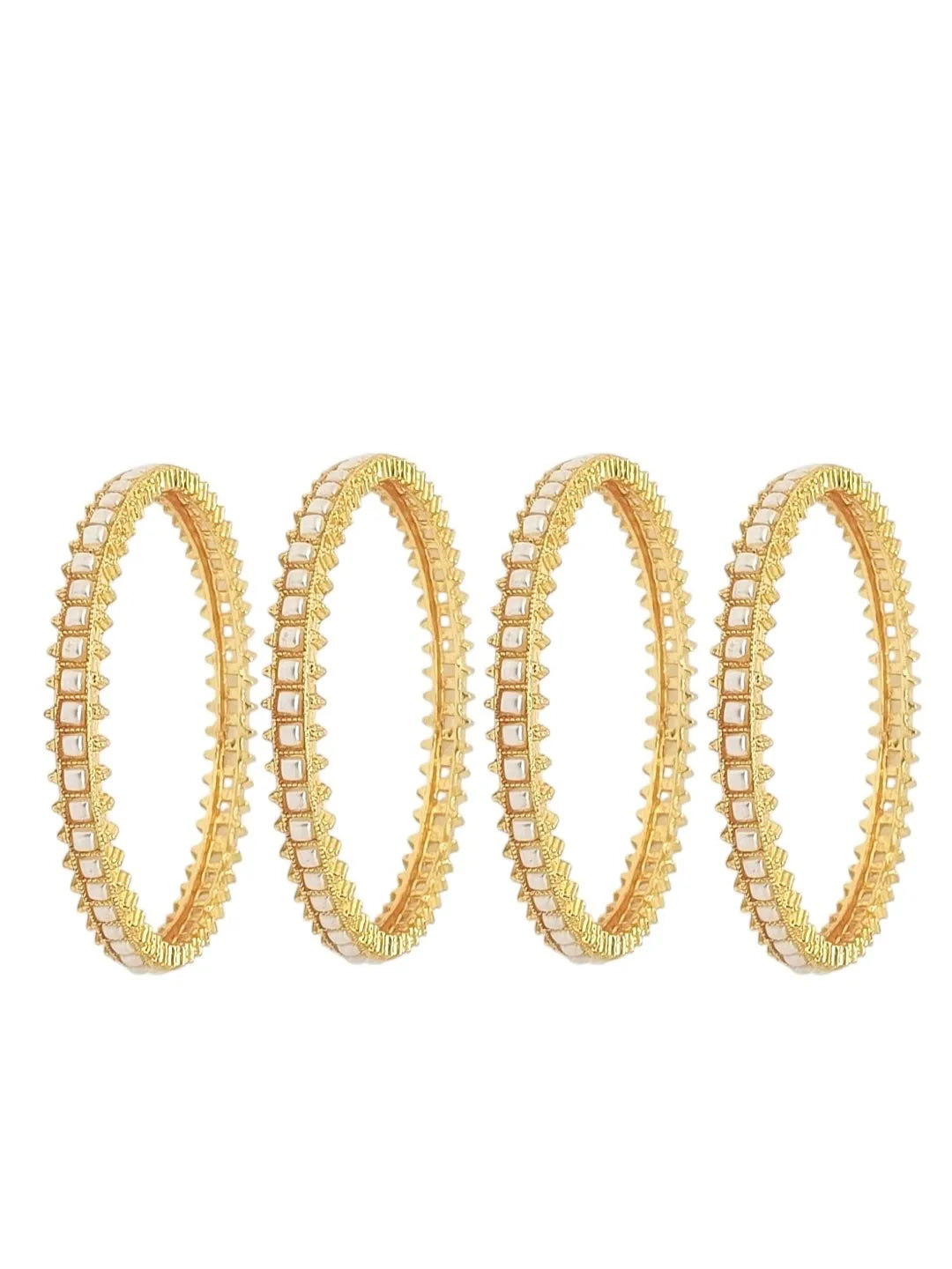Set Of 4 Gold Plated White Beads Studded Bangles Set