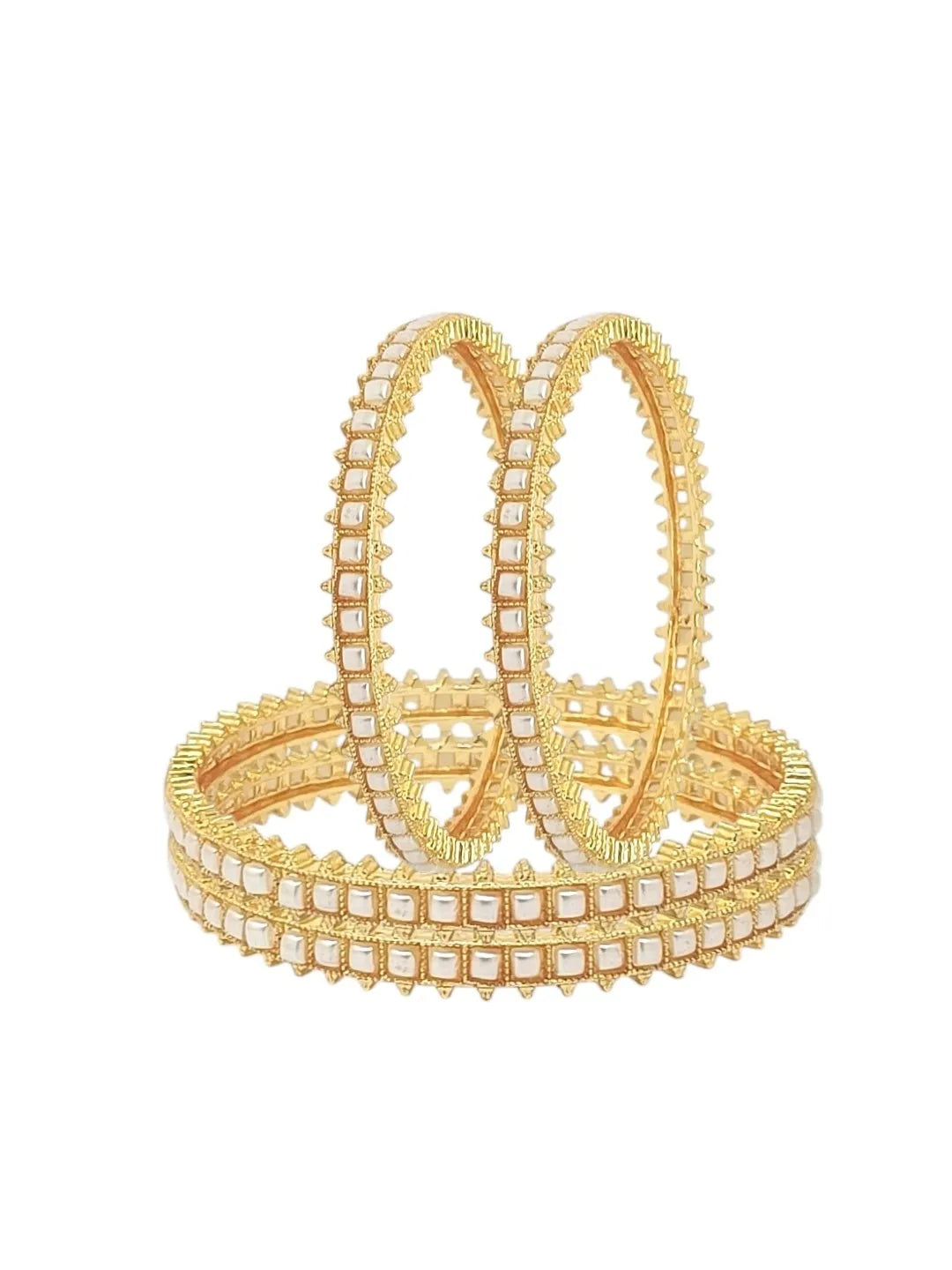 Set Of 4 Gold Plated White Beads Studded Bangles Set
