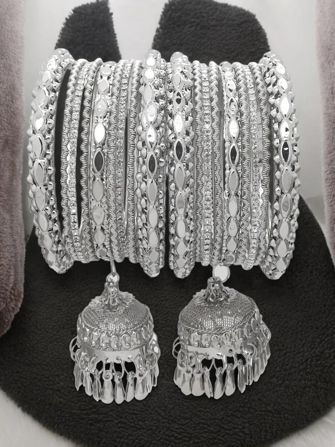 Set Of 18 Silver-Plated Latkan Kada Bangles