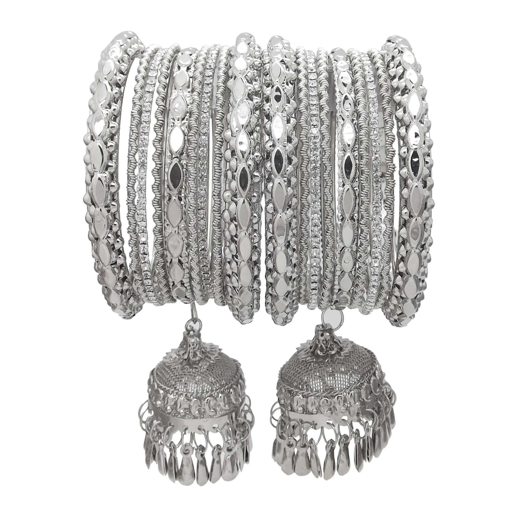 Set Of 18 Silver-Plated Latkan Kada Bangles