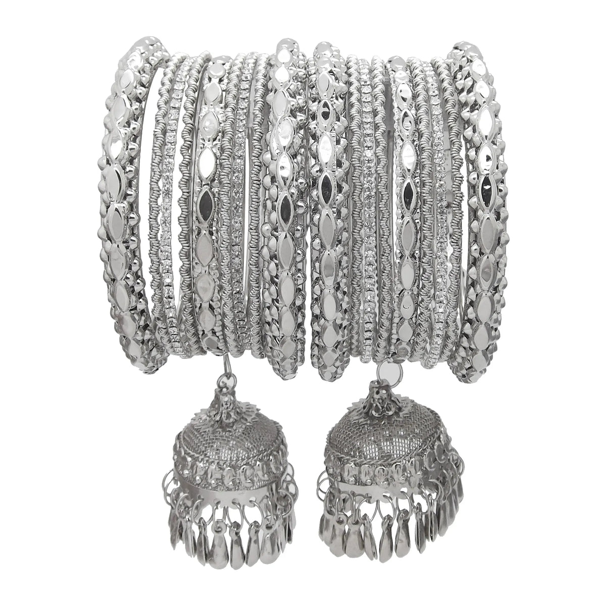 Set Of 18 Silver-Plated Latkan Kada Bangles