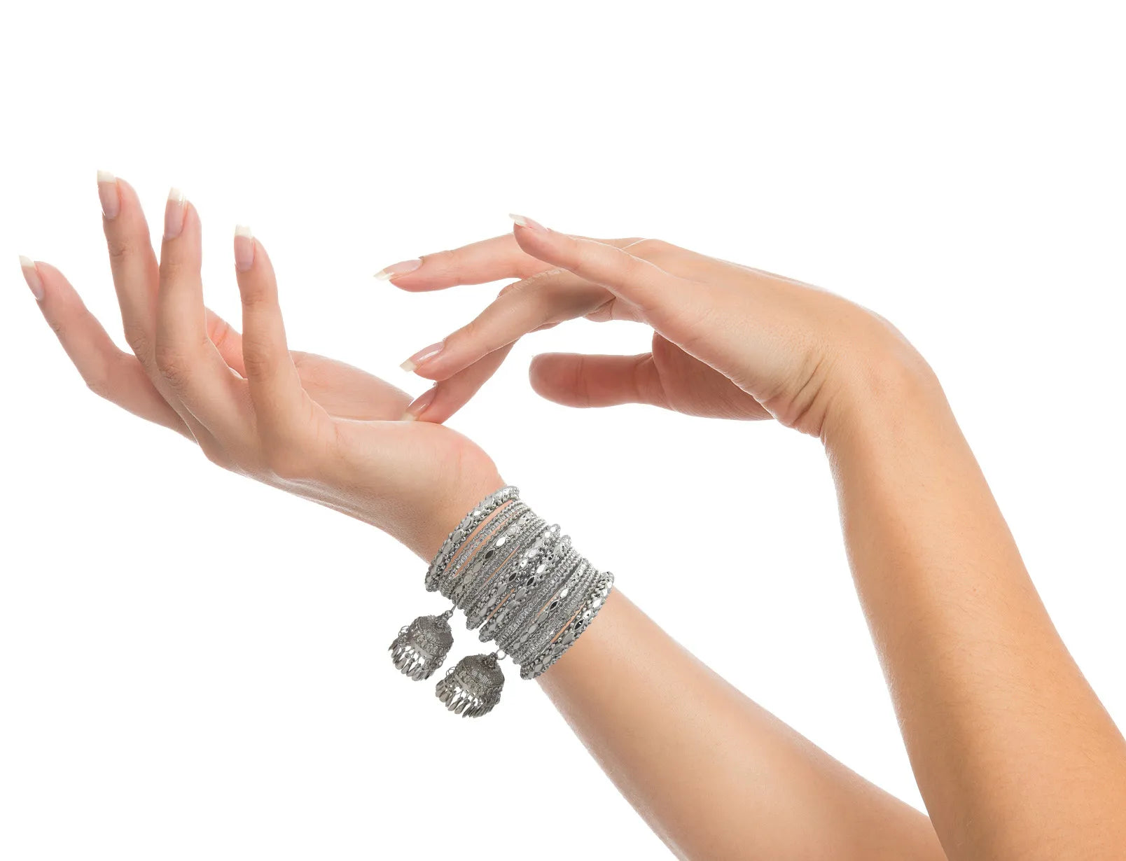 Set Of 18 Silver-Plated Latkan Kada Bangles