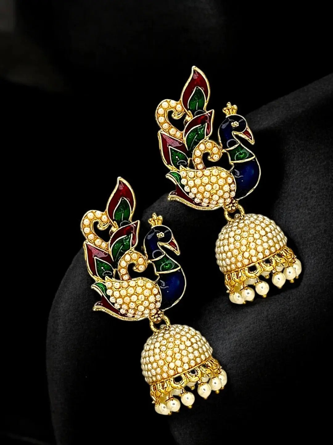 Gold Plated Multicolor Meenakari Peacock Jhumka Earrings
