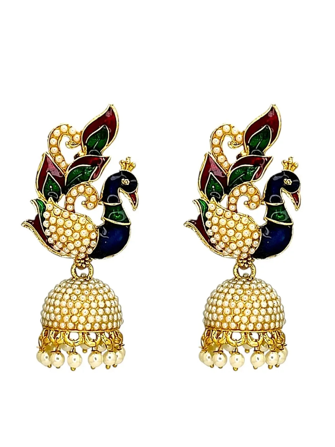 Gold Plated Multicolor Meenakari Peacock Jhumka Earrings