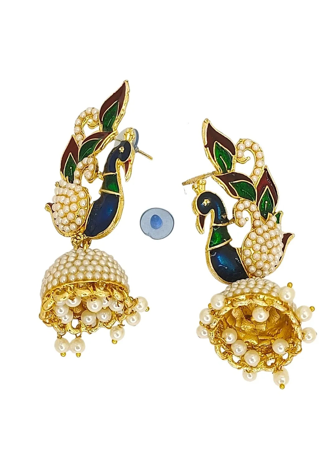 Gold Plated Multicolor Meenakari Peacock Jhumka Earrings