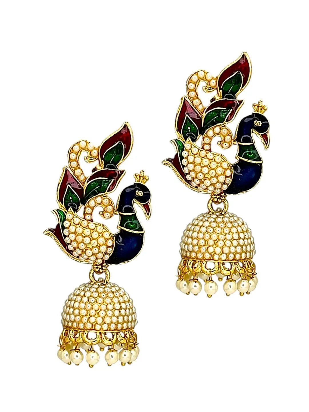 Gold Plated Multicolor Meenakari Peacock Jhumka Earrings