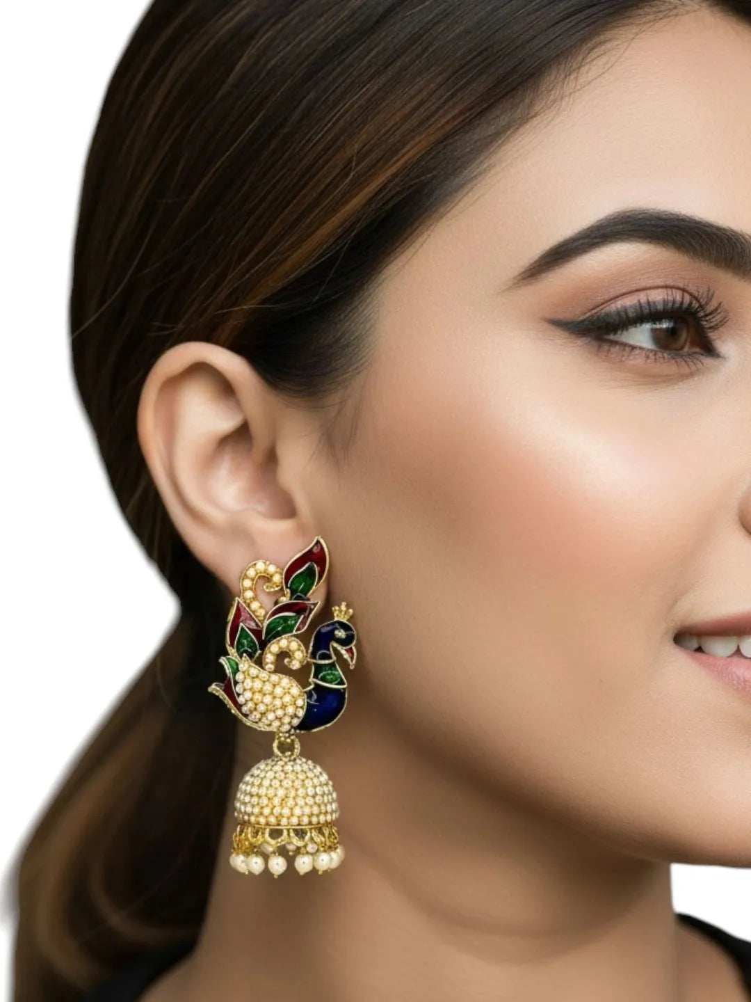 Gold Plated Multicolor Meenakari Peacock Jhumka Earrings