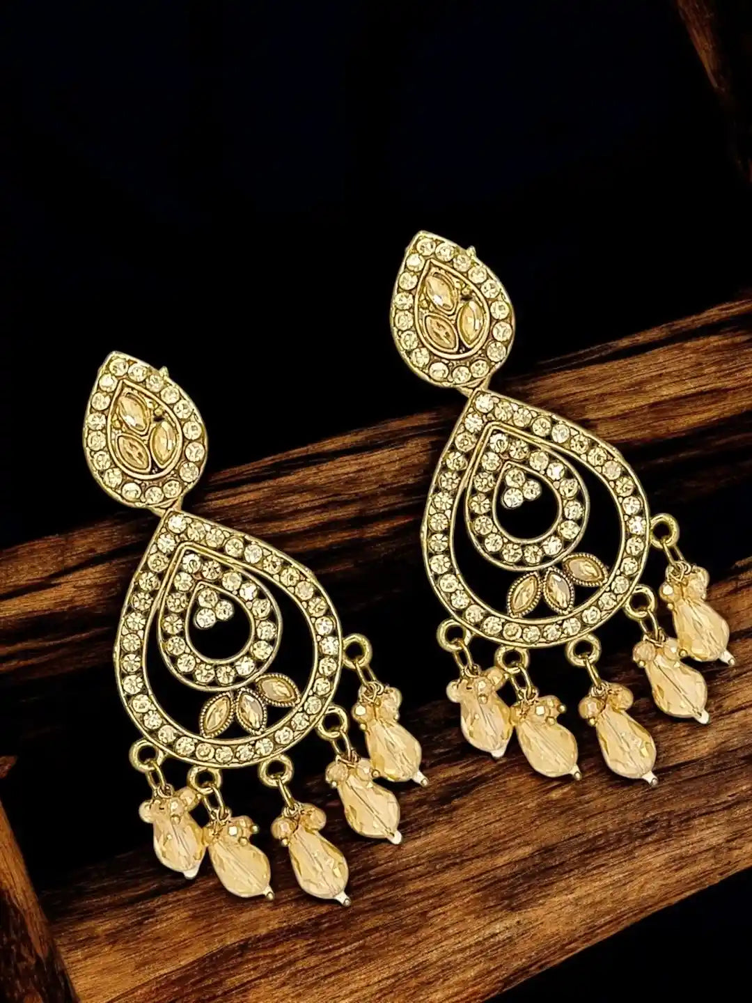 Gold Plated Shadow Stone Teardrop Earrings