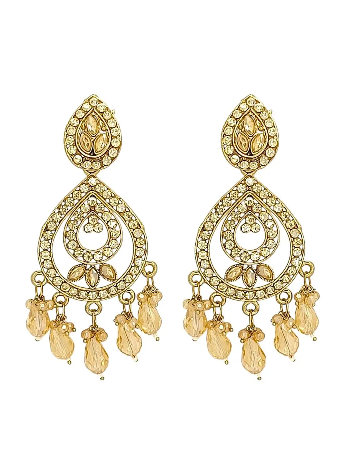 Gold Plated Shadow Stone Teardrop Earrings