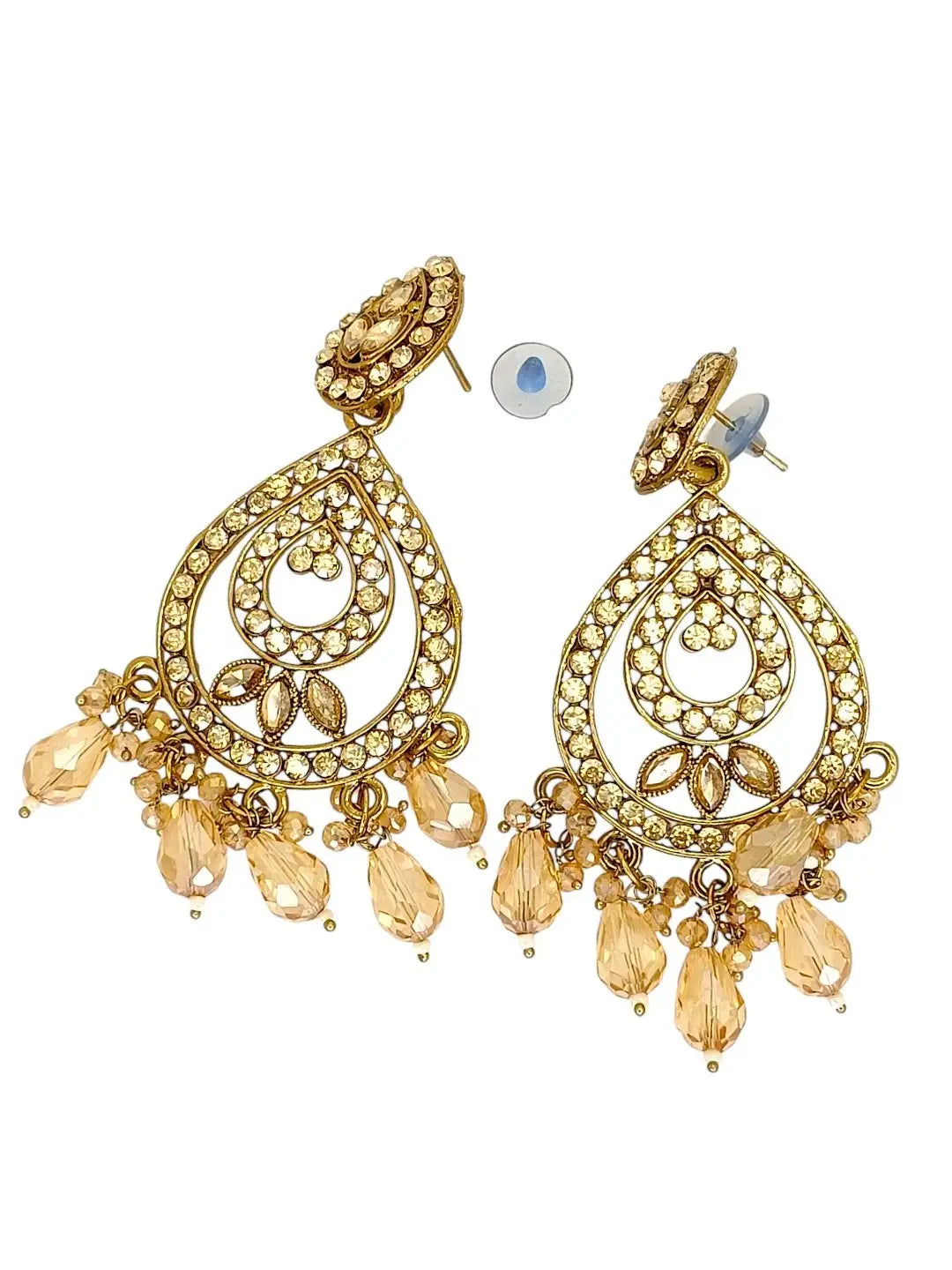 Gold Plated Shadow Stone Teardrop Earrings