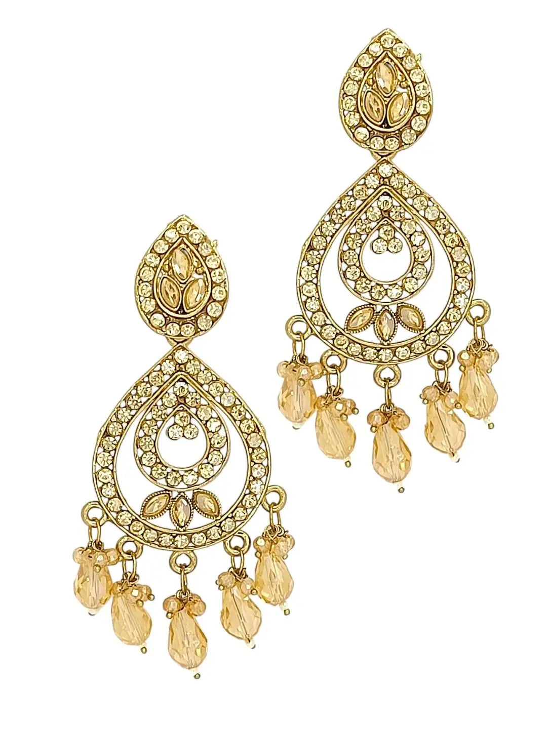 Gold Plated Shadow Stone Teardrop Earrings