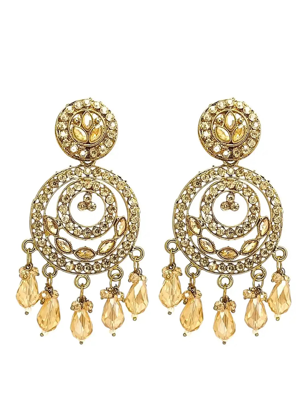 Gold Plated Shadow Stone Chandbali Earrings