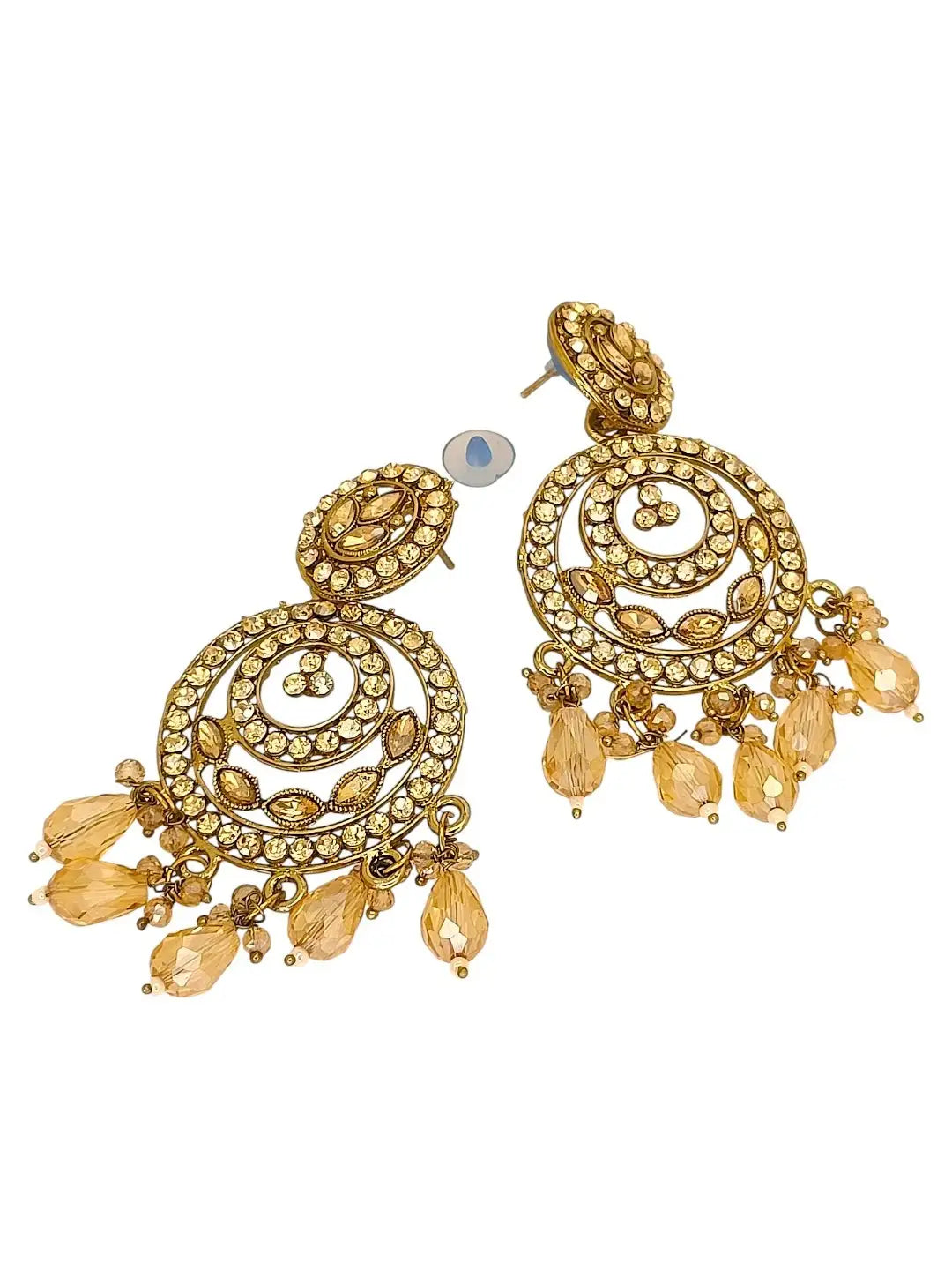 Gold Plated Shadow Stone Chandbali Earrings