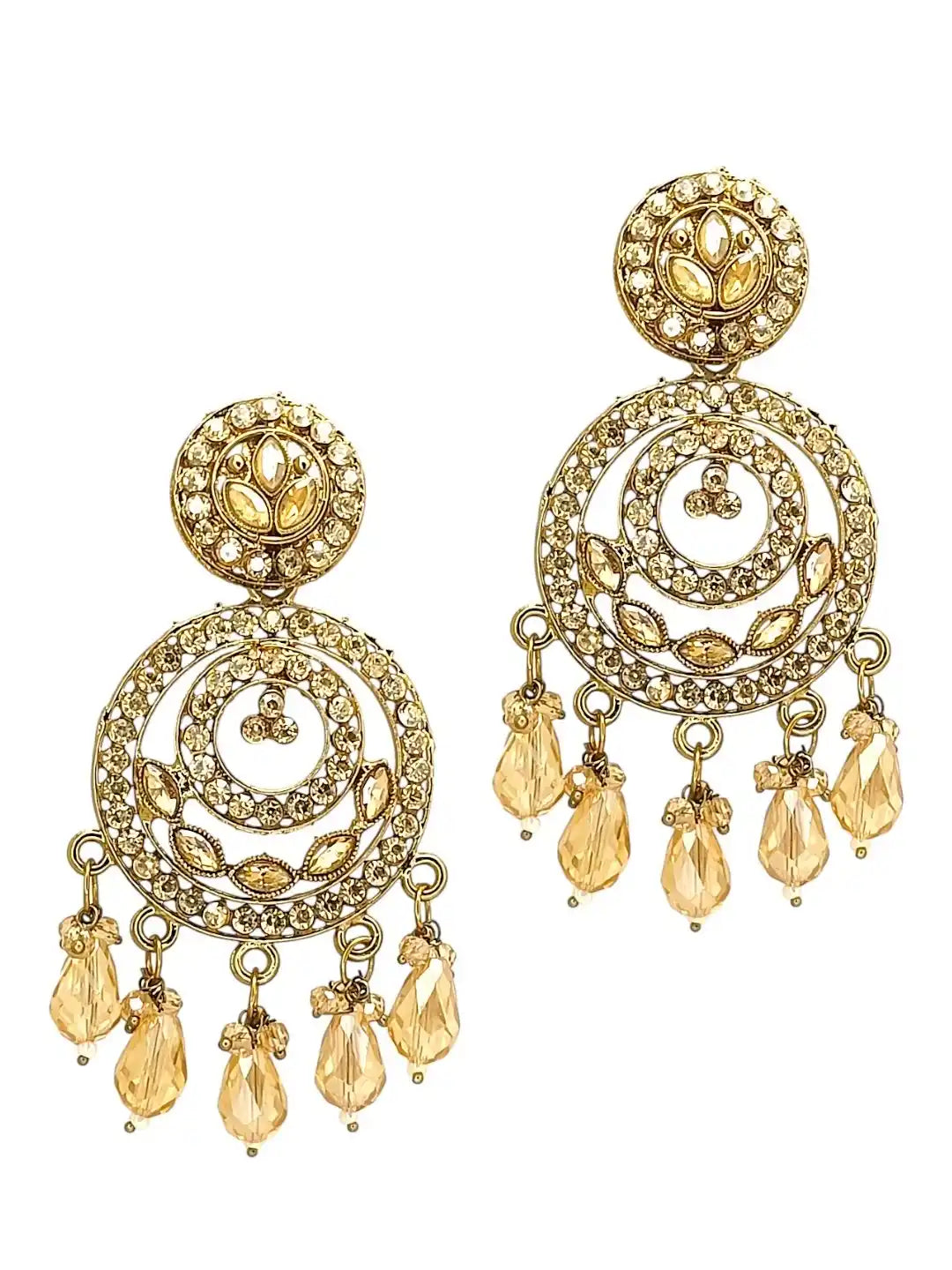Gold Plated Shadow Stone Chandbali Earrings