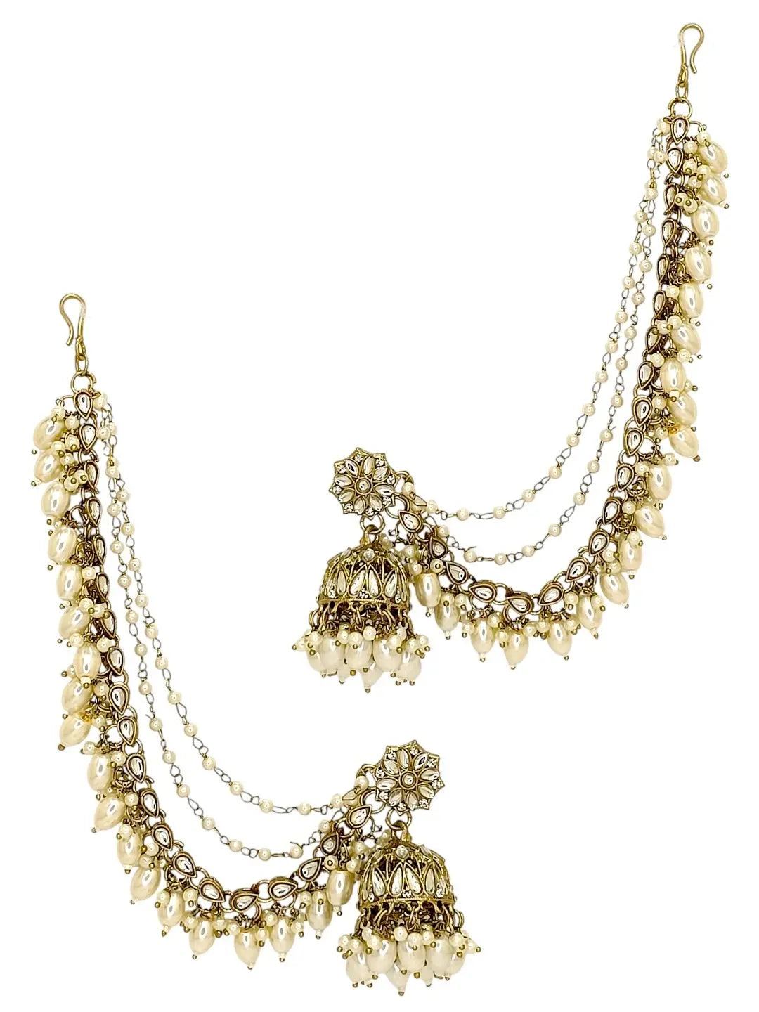 Antique Gold Plated Kundan Bahubali Jhumka Earrings