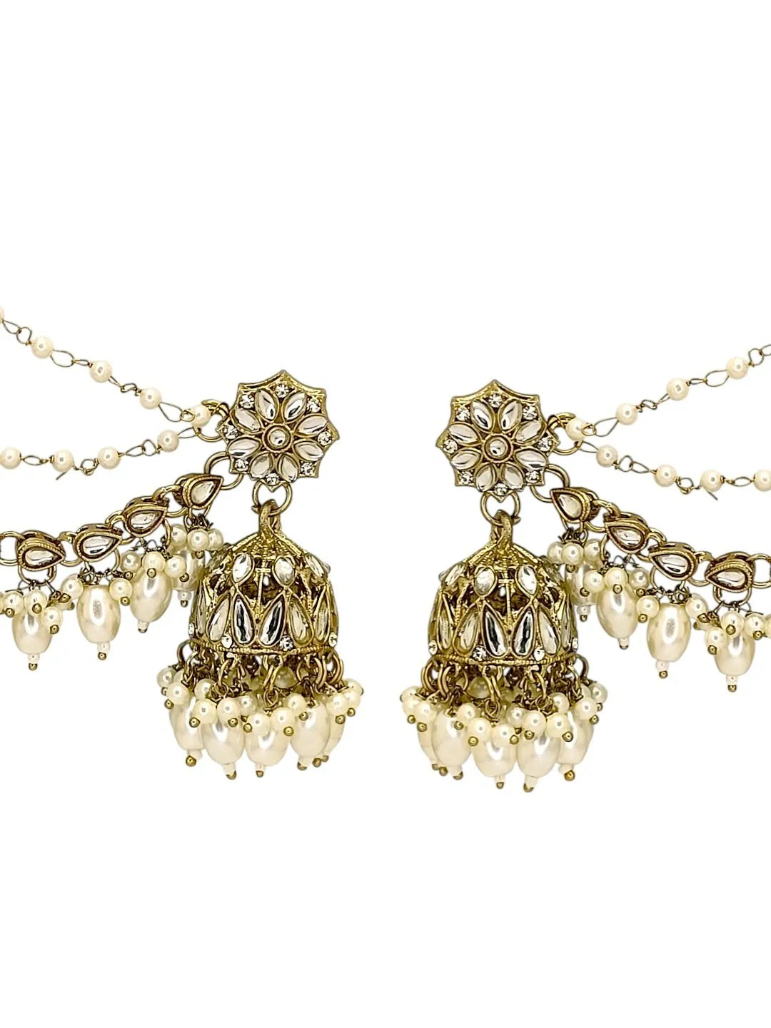 Antique Gold Plated Kundan Bahubali Jhumka Earrings