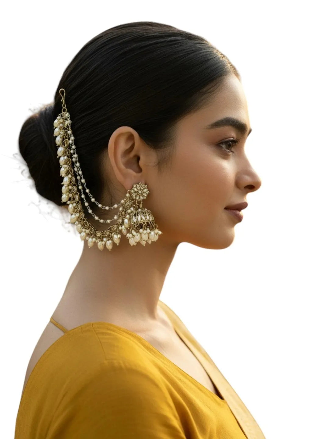 Antique Gold Plated Kundan Bahubali Jhumka Earrings