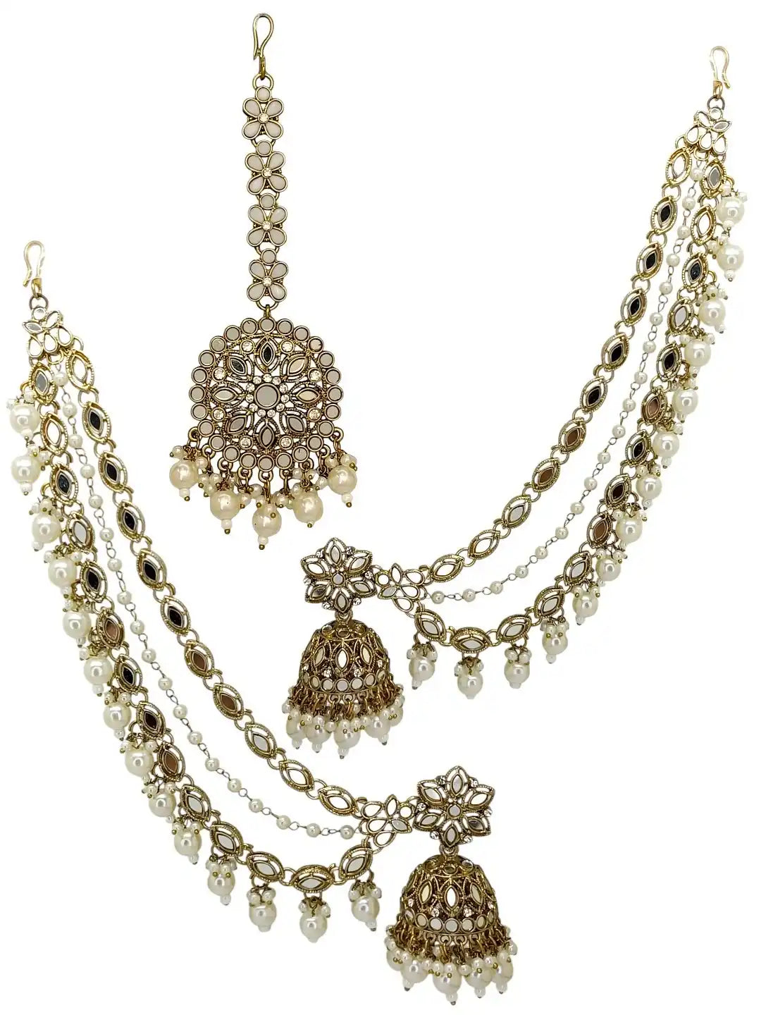 Antique Gold Plated Bahubali Mirror Jhumka Earring Set