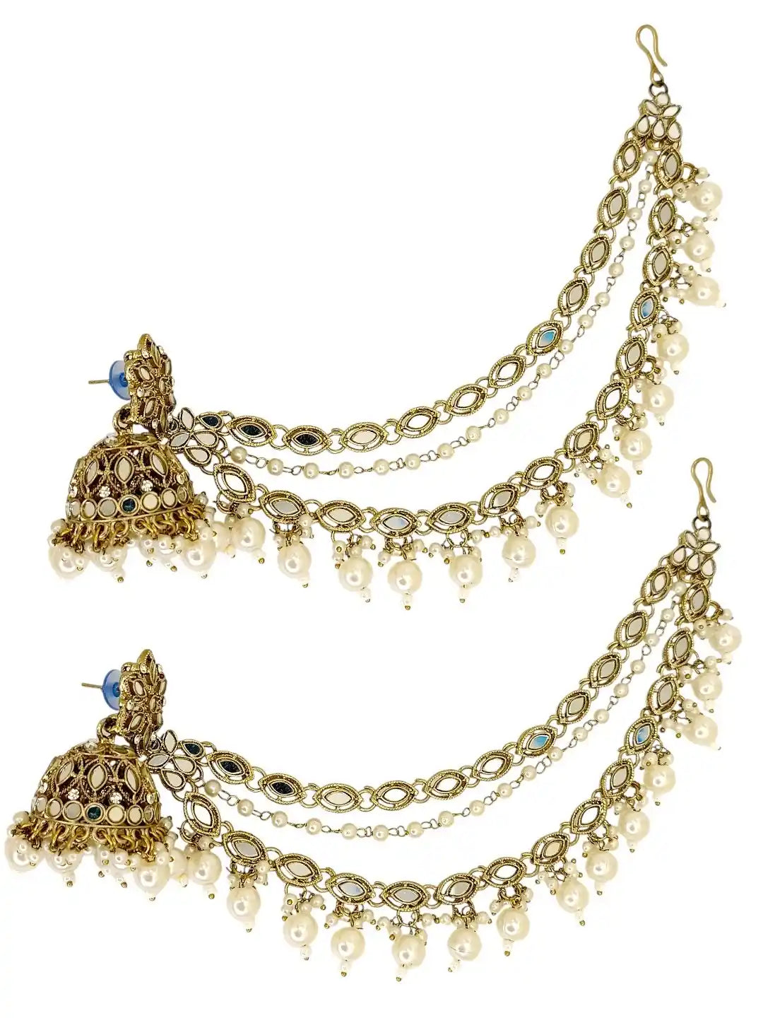 Antique Gold Plated Bahubali Mirror Jhumka Earring Set