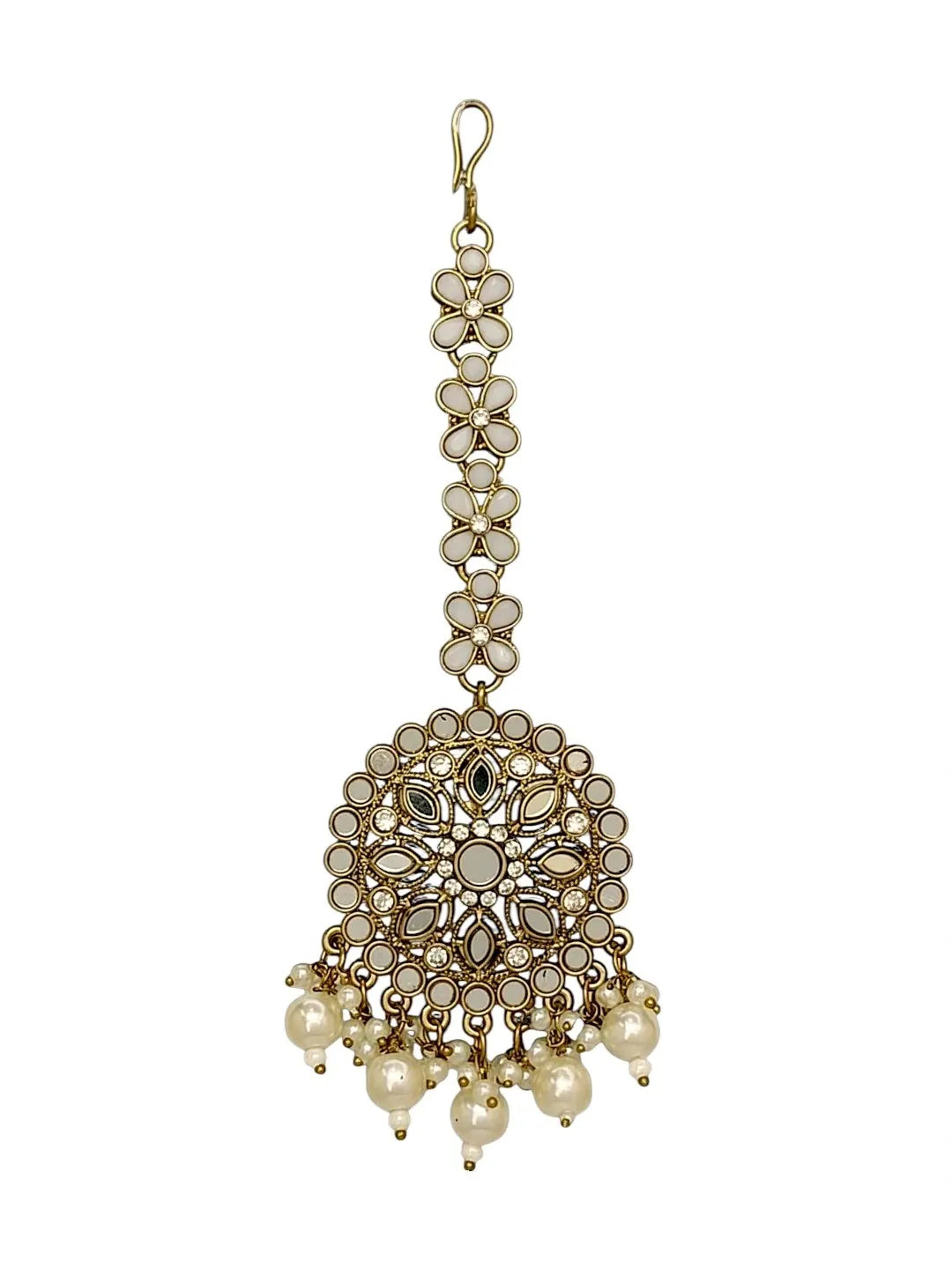 Antique Gold Plated Bahubali Mirror Jhumka Earring Set