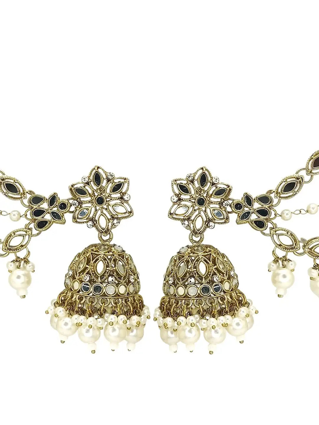 Antique Gold Plated Bahubali Mirror Jhumka Earring Set