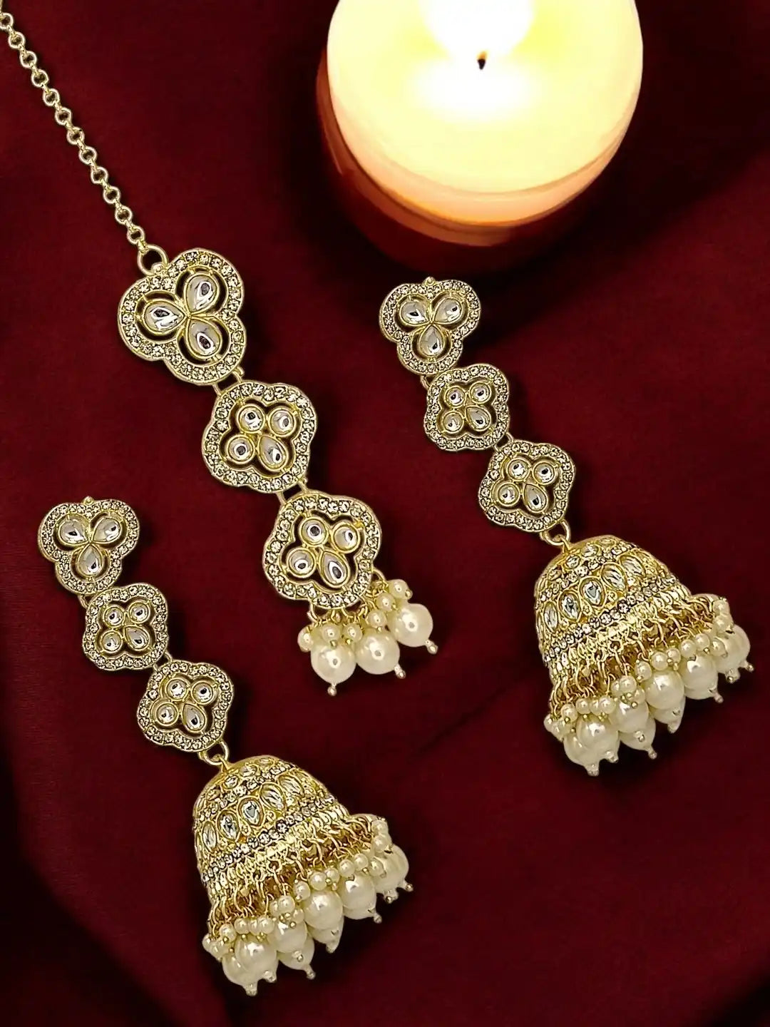 Gold Plated Kundan Sahara Long Jhumka Earring Set