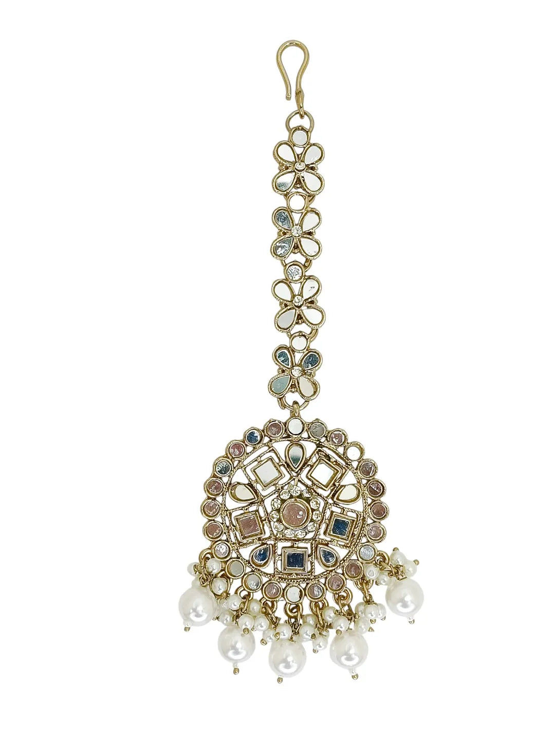 Antique Gold Plated Bahubali Mirrors Jhumka Earring Set