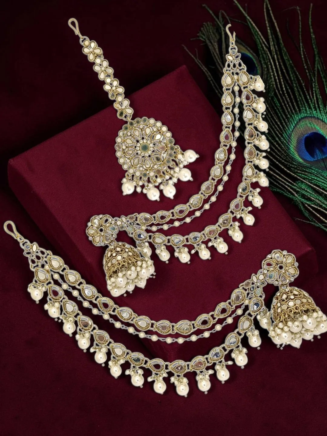 Antique Gold Plated Mirror Bahubali Jhumka Earring Set