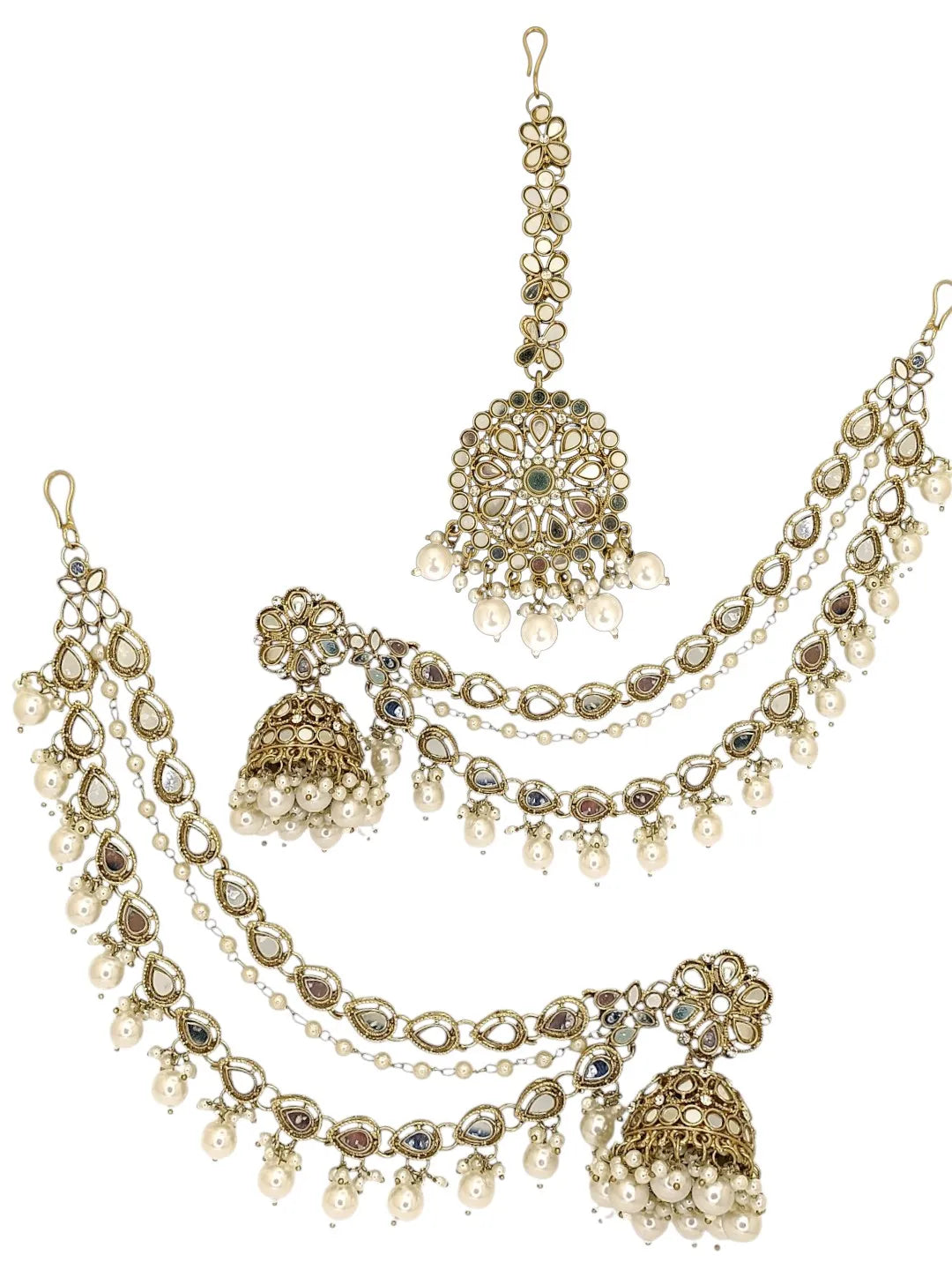 Antique Gold Plated Mirror Bahubali Jhumka Earring Set