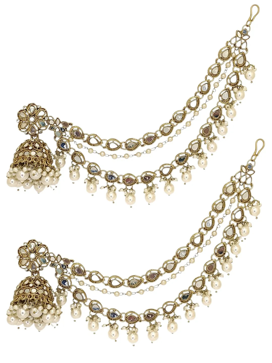 Antique Gold Plated Mirror Bahubali Jhumka Earring Set