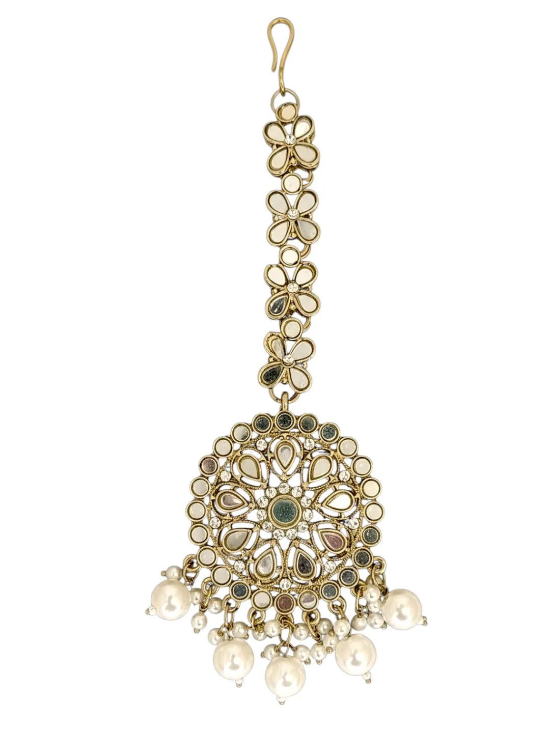 Antique Gold Plated Mirror Bahubali Jhumka Earring Set