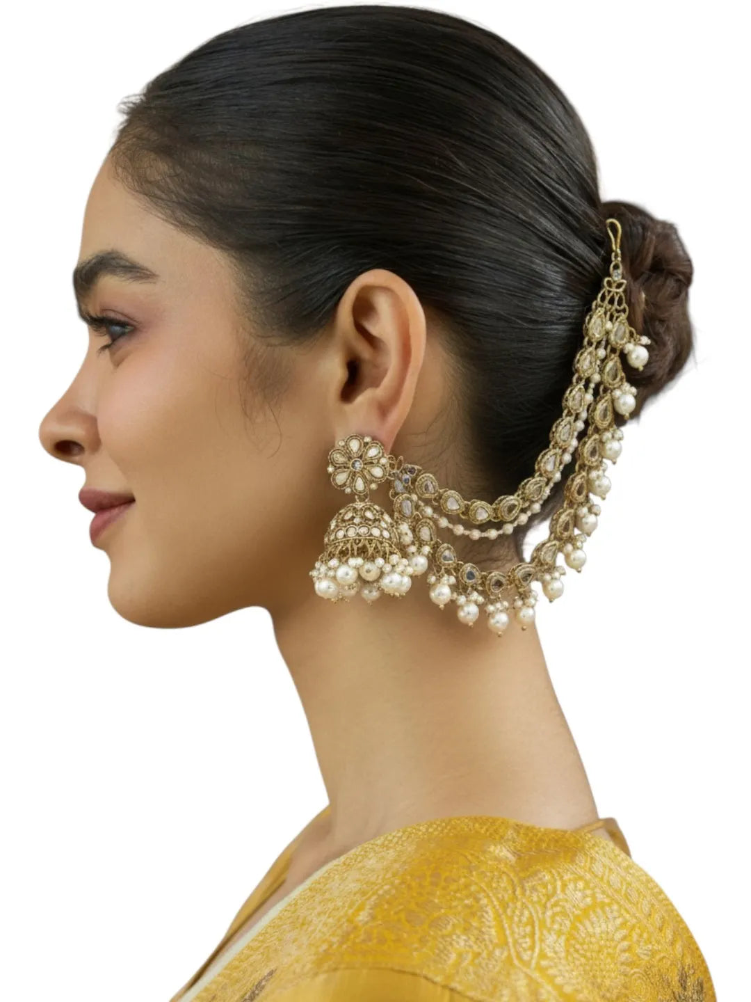 Antique Gold Plated Mirror Bahubali Jhumka Earring Set